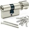 MANICAF Cilindro di chiusura 25/25, serratura a cilindro con pomello, serratura della porta, cilindro a pomello, 50 mm, serratura di sicurezza per porta d'ingresso con 5 chiavi