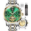 OLEVS Mens Automatic Watches Skeleton Mechanical Self Winding Luxury Dress Wrist Watch Moon Phase Day Date Waterproof Luminous Two Tone Watches Gifts