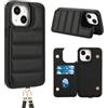 FALUWONRU Compatibile per iPhone 13 Cover con cordino iPhone 14 Custodia a Portafoglio porta carte cover custodia magnetica in pelle rimovibile custodia a libro portacellulare da collo donna,Nero
