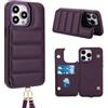 FALUWONRU Compatibile per iPhone 16 Pro Max Cover con cordino Custodia a Portafoglio porta carte custodia magnetica in pelle rimovibile custodia a libro portacellulare da collo donna,Viola intenso
