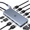 TRANSLON USB C Hub, docking station compatta, 13 in 1, triplo display, PD 100W, 2X HDMI, 1x VGA, 4X USB, 1x extra tipo C USB, lettore di schede SD / microSD, LAN Ethernet, 3,5 mm presa da