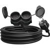 Poppstar Prolunga per esterno 5 m (2 prese Schuko, IP44, 16A/3500W, H05RR-F 3G1.5), nero