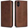 Copmob Cover iPhone X,Cover iPhone XS,Flip Portafoglio Custodia in Pelle,[4 Slot][Supporto Stand][Chiusura Magnetica],Caso Cover Libro Custodia per iPhone X/XS - Marrone Scuro