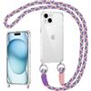 Coiwxmoi Cover per iPhone 13 Mini con Cordino, Custodia Trasparente con Regolabile Collana Ultra Sottile Antiurto TPU Silicone Bumper Protettiva Case con Laccio Tracolla per iPhone 13 Mini, Viola