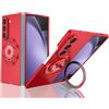 Yarxiawin Custodia per Samsung Galaxy Z Fold 6, Anello Supporto Magnetico Nero per Samsung Fold 6 Cover Antiurto Rugged Copertura Sottile Rigida PC e Silicone TPU Morbido Case (Rosso)