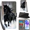PHINIENLAND Cover per Samsung Galaxy A55 5G custodia portafoglio Cavallo nero | 3 scomparti carte, 1 tasca banconote, Chiusura magnetica, Supporto, Pelle PU flip cover per Samsung A55 5G