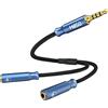 MillSO Adattatore TRRS per splitter per cuffie 3,5 mm con adattatore per jack a Y Cavo per cuffie audio Aux per smartphone, Laptop, lettore MP3 - [Serie Sea Blue Boy]