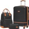 COOLIFE Set di Valigie,Trolley da Viaggio con 4 Rotelle Girevoli a 360° TSA Serratura 1 zaino da viaggio e 1 Borsa da toilette Incluso (Albicocca/Nero, Set di valigie 3pzs (24))