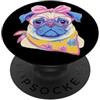 Kawaii Whimsical Pastel Puppy Face Graph Simpatico carlino ritratto amante dei cani grafico rosa occhiali fiocco giallo PopSockets PopGrip Adesivo