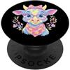 Kawaii Whimsical Pastel Barnyard Face Gr Blue Mucca Floreale Ritratto Fattoria Amante Animali Grafica Rosa PopSockets PopGrip Adesivo