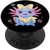 Aquatic Pet Lover Whimsical Character Gr Carino Axolotl Kawaii Anfibio Ritratto Grafico Blu Rosa PopSockets PopGrip Adesivo