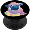 Whimsical Pastel Snowy Puppy Face Graphi Carlino invernale ritratto amante dei cani grafica sciarpa animale rosa PopSockets PopGrip Adesivo