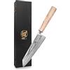 MITSUMOTO SAKARI Coltello da Cucina Kiritsuke 20 cm, Acciaio di Damasco | Coltello Giapponese 129 Strati di Acciaio in Polvere CPM S35VN, Coltelli da Cucina Forgiato a Mano, con Impugnatura in Acero