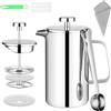 HOTUT French Press, 350ml Caffettiera Francese in Acciaio Inox, Caffettiera Pistone Filtro con 2 Fltri e Cucchiaio, Funzione Termica, Americano Macchina per Caffè o Tè, per 3 Tazze