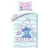 Halantex Disney STITCH Aloha state of Mind - Set Letto Copripiumino singolo Reversibile 140x200cm e Federa 70x90cm - azzurro - 100% Cotone OEKO-TEX
