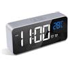 LATEC Sveglia Digitale con LED Temperatura Display Orologio con 10 Suoni di Allarme Porta di Ricarica USB Dimmer di Luminosità Regolabile a Sonnellino Allarme Specchio Portatile con Doppio Allarme