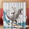 Lerores Tenda da doccia 120 x 200 cm, motivo: gatti e dinosauri, orlo appesantito, antimuffa, impermeabile, lavabile, in poliestere, con 12 occhielli e anelli per tenda da doccia, per bagno, vasca da