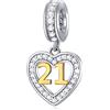 GLOWDAS 21 Anni Compleanno Charms fit Bracciale di Laurea Pandora, placcato oro Numero 21 Charms, 925 Argento Sterling 21 ° Anniversario di Nozze Cuore Ciondolo con CZ, Regali per Cugino/Sorella/Figlia