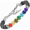 10:10 Bracciale 7 Chakra in acciaio inox e pietre naturali da 6 mm, realizzato in Italia utilizzando materiali di alta qualità. (Pietra lavica)