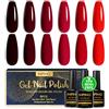 INPING Smalto Semipermante Unghie HEMA-FREE TPO-FREE, 6 Colori Rosso Bordeaux Rosso Series Kit Semipermanente Unghie, Gel Unghie Soak Off UV/LED DIY Nail Art Set, 8 ML