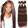 Tuheerst 30 32 34 Inch Human Hair Bundles Double Drown Extensions Echthaar #4 Chocolate Brown Straight Hair Extensions Unprocessed Brazilian Virgin Remy Extension 50g/Bundle Total 150g