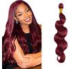 Salharer Ciocche di capelli veri da cucire, per capelli umani, extension a doppio filo, per capelli Remy, colore bordeaux per donna, 14 pollici