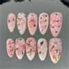 Yamobi 24 unghie a forma di fiori rosa, con fiori di pesca, con cristalli, fiocco, unghie artificiali rosa per donne