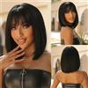 Urshiney Parrucca Donna Capelli Veri Umani 10 Pollici (25 cm) Parrucche Capelli Veri Con Frangia Brasiliani Parrucca Bob Corta Liscia Straight Human Hair Wigs Densità 180% Nero Naturale