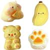 Blissofun Set di 4 pezzi Fufu Squishy, Taba Squishy, banana, piccolo orso, criceto, zampa di gatto, Taba Squishy, simpatico giocattolo antistress per tutte le età