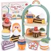 TOSUTO Torta per Set da tè Giocattolo,Accessori Cucina Giocattolo Legno per Bambini Bambina,Set Cibo Finto Giocattolo per Cucina Bambini,Regalo Bambino Compleanno Pasqua Halloween Natale 3 4 5 Anni