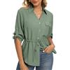 GRACE KARIN Camicette estive da donna con maniche a 3/4, casual, con scollo a V, in lino Lyocell, leggere, con bottoni, per ufficio e uscite, Verde chiaro, S
