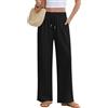 Fashora Pantaloni Lino Donna Estivi Pantaloni Larghi Leggeri Comodi Vita Alta Pantaloni Solido Sciolto Gamba Dritta con 4 Tasche (Bianco, M)