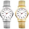 JewelryWe Orologio da donna elastico con calcolo del polso 12/24H, con numeri grandi, analogico, al quarzo, da donna, in acciaio inox, con cardiofrequenzimetro e cinturino a trazione, Semplice - 2