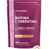 Horbäach Biotina Cheratina e Zinco per Capelli | +1 Anno di Scorta - 400 Compresse | Integratori per Capelli con Cheratina e Zinco e Selenio | Alto dosaggio | di Horbaach