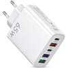 Generico Caricatore USB 65W Ricarica Rapida, 5 Porte USB-A e USB-C PD QC3.0, Caricatore Multiplo Universale per Smartphone, Tablet, Laptop - Compatto e Portatile per Casa, Ufficio e Viaggi