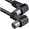 1aTTack.de Cavo antenna angolato 1,5 metri 2x spina coassiale schermata 90° > presa 90° nero St-Ku (2x angolo) 75db 1,5m