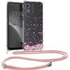 kwmobile Custodia Compatibile con Motorola Moto E13 Cover - Back Case in Silicone TPU - Protezione Smartphone con Cordino - rosa/marrone scuro/trasparente