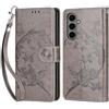 KENHONER Custodia per Samsung Galaxy S25 FE 5G Cover, Grigio Farfalla | Portafoglio in Pelle PU Retro, Antiurto Flip, Slot per Schede, Funzione Stand, Chiusura Magnetica