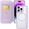 HAONANDE Magnetica Cover Per iPhone 14 PRO, Custodia Pelle PU Flip Compatibile con MagSafe, slot per carte, blocco RFID, Pportafoglio Protettiva Antiurto Trasparente Case Viola