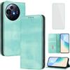 OUEAYIEN Cover per TCL 50 Nxtpaper/TCL 50 Pro Nxtpaper Custodia a Libro con Vetro Temperato Blocco RFID Pelle Portafoglio Porta Carte Vintage Flip Custodia per TCL50 Pro Nxtpaper TCLP10 Menta