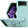 Keyihan Cover per Samsung Galaxy Z Flip4 (Z Flip 4) 5G con Supporto Anello a 360°Lanyard Cinturino da Polso Silicone liquido morbido Custodia Antiurto AntiGraffio Flessibile Slim (Verde menta)