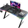 GTPLAYER Tavolo da gioco 120 x 60 cm, con tappetino per mouse, Tavolo da gioco per computer in fibra di carbonio con gancio per casco, nero (con striscia di luce)