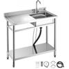 VEVOR Lavello in Acciaio Inox 100 x 50 x 94 cm, Vasca Singola con Rubinetto e Ripiano, Lavello da Cucina per Garage, Ristorante, Lavanderia, Lavabo da Esterno con Piano di Lavoro Sinistra
