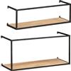 WENKO Scaffale da parete Geo, 2 pezzi, ripiano per conserve in metallo e legno di pino, piano di appoggio dal design industriale per la casa, 55 x 25 x 20 cm e 55 x 16 x 15 cm, colore nero/ marrone