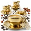 MUVELL Set 6 Tazzine da Caffè Espresso 60 ml con Piattini Oro e Bianco Porcellana Spessa Stile Italiano Idea Regalo