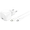 Belkin BoostCharge Caricabatterie da muro compatto da 30 W, caricatore USB-C rapido da viaggio per Apple iPhone, Samsung Galaxy, iPad, AirPods, tablet e altri, cavo USB-C/Lightning incluso, bianco