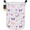 HUNRUNG Laudry Hamper, Large Canvas Fabric Lightweight Storage Basket Toy Organizer Sporty Clothes Collapsible Waterrepeat for College Dorms,Bedroom，Bagno (Farfalla Rotondo-viola)