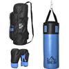 DecHome Set Sacco da Boxe da Appendere con Guantoni a 3 Strati Blu U487196