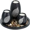 Relaxdays Portacandele Decorativo con Vassoio e Pietre, Ø 19,5 cm, Decorazione per Tavolino e Soggiorno, Nero Marrone