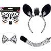 MLPKOI 4 Pezzi Set di Costumi di Animali, Orecchie e Coda da Zebra, Papillon, Adesivo, Zebra Fantasia Costume Animale Accessori per Carnevale Halloween Carnival Cosplay Feste di Compleanno